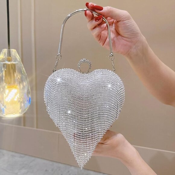 Elegant Rhinestone Clutch Purse - Perfect Heart-Shaped Evening Bag for Events - Picture 3 of 9